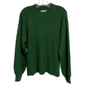 CeCe Green Ribbed Cotton Blend Mock‎ Turtle Sweater Large NWT